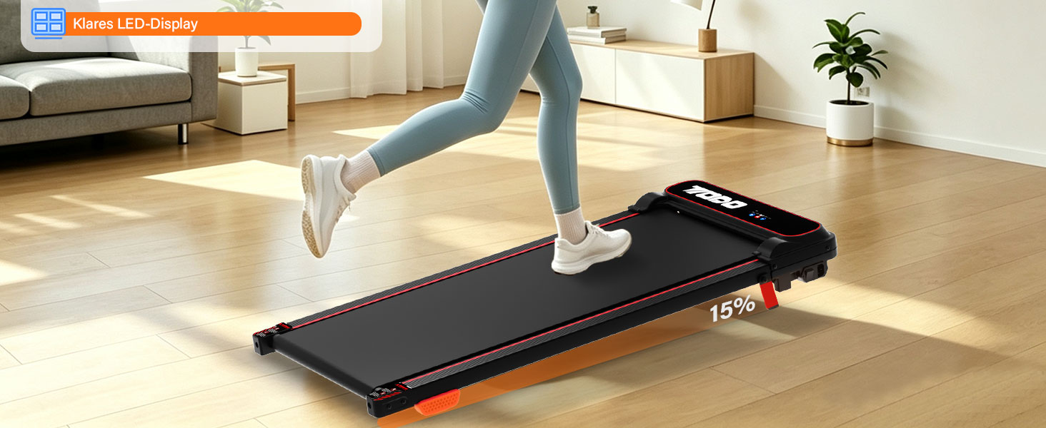 Дорожка для ходьби TODO Walking Pad, компактна бігова доріжка з нахилом для дому та офісу, швидкість 1–6 км/год, чорна
