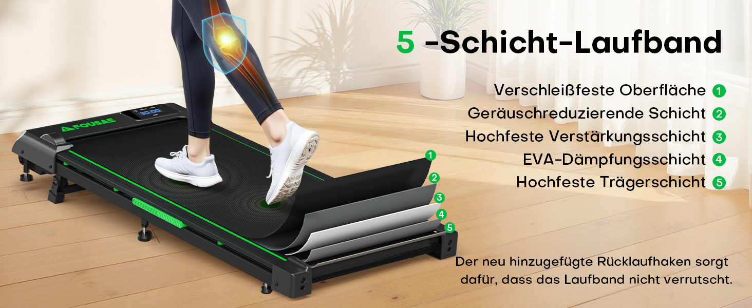 Walking Pad - біговий доріжки для дому з регулюванням нахилу до 9%, потужність 2.5HP, LED-дисплей, пульт дистанційного керування, 12 програм, подвійне амортизація, до 150 кг, чорно-зелений