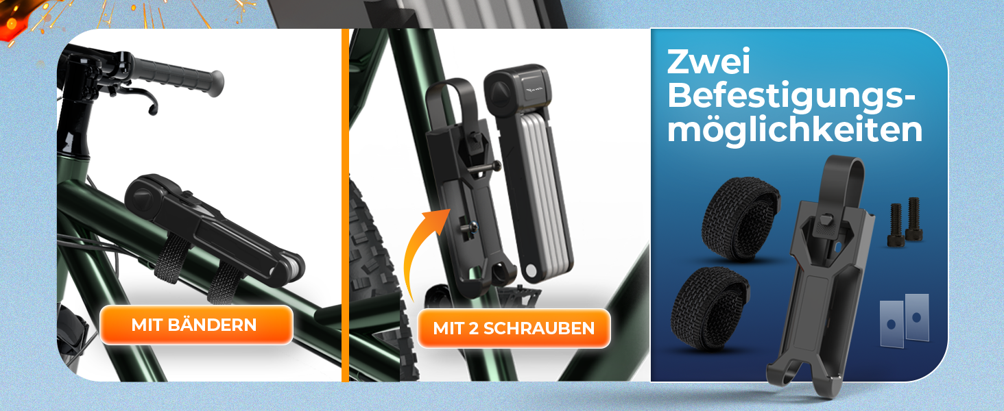 Замок для велосипеда MIVELO, складний, висока безпека, 85 см, з ключем та кріпленням. Підходить для електровелосипеда, MTB та шосе
