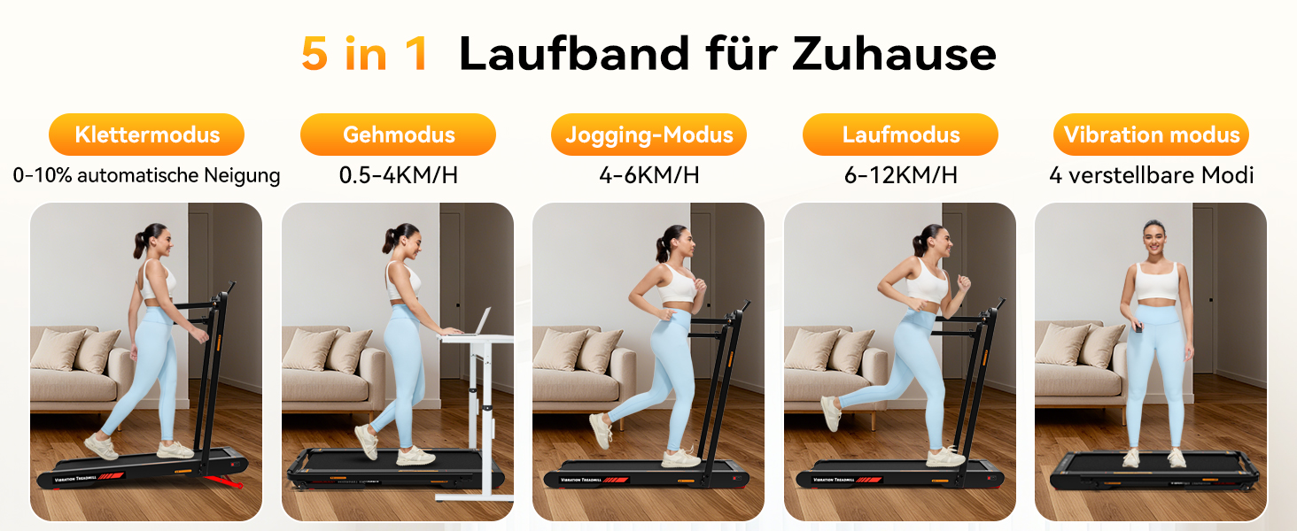 Sperax 4-в-1 біговий килимок з вібрацією для дому та офісу. Швидкість 0.3-6 км/год, з додатком, 400W, без монтажу (чорний)