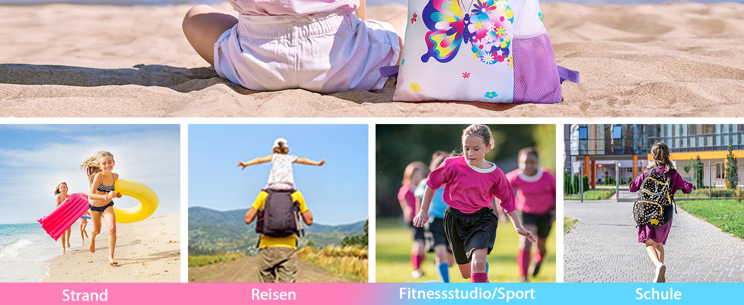 Спортивна сумка WAWSAM для гімнастики з шнурком - 38 × 45 см. Дитяча водонепроникна сумка для плавання, пляжу, покупок (Метелик)