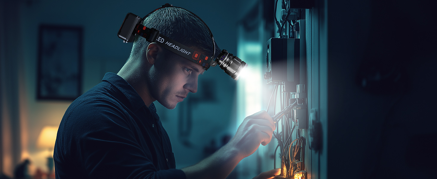 Налобний ліхтар LED акумуляторний, супер яскравий 100000 лм, з датчиком, 9000 мАг, 5 режимів, IP65 водонепроникний, регульований на 90°, для кемпінгу, риболовлі та активного відпочинку