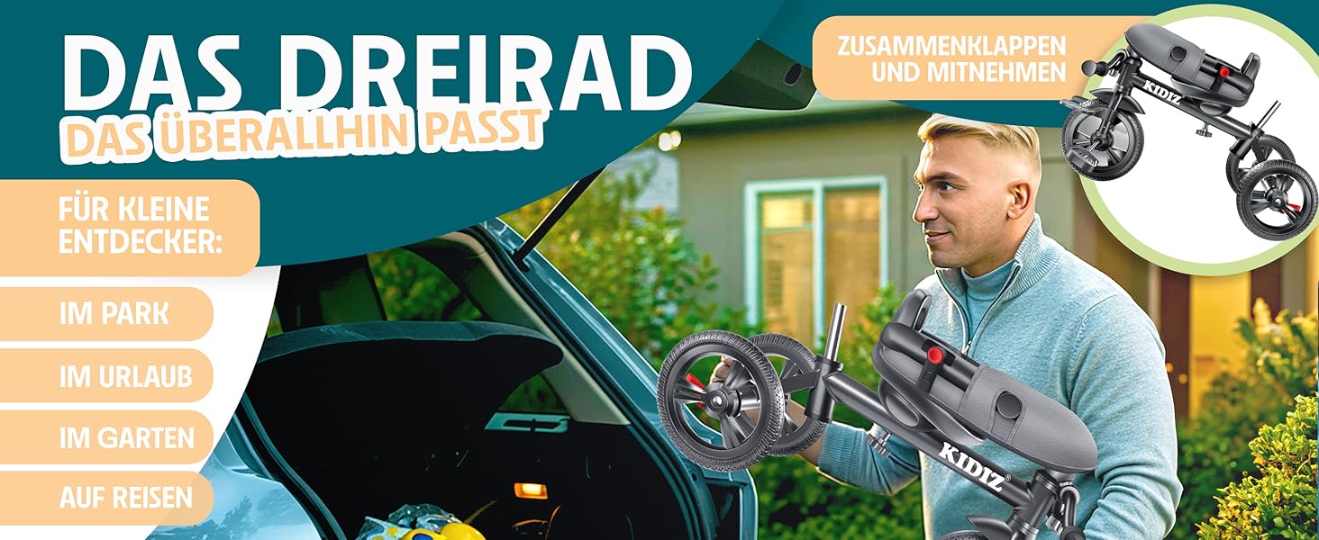 Дитяче триколісне велосипед KIDIZ 6в1 з батьківською ручкою, кошиком, дахом та гальмами. Підходить для дітей від 9 місяців до 25 кг. Рожевий.