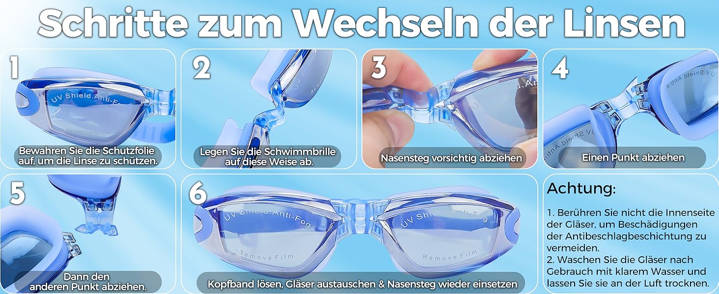 Окуляри плавальні Hersvin UV400 Анти-туман, Анти-UV для дорослих та дітей (діоптрії -2.0, сині)