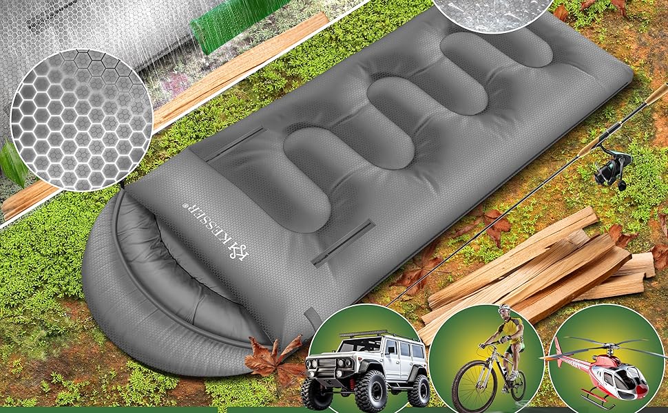 Сплячий мішок KESSER® Outdoor | Декальний спальний мішок 3-4 сезони | Для дорослих та дітей | Легкий, теплий, водостійкий | З лампою та кишенею (Сірий, 220 x 83 см)