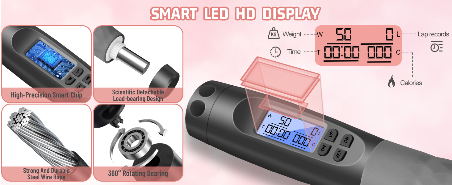 Скакалка з лічильником Flintronic, скакалка для фітнесу, швидка скакалка, регульована скакалка з антиковзними ручками для інтервальних тренувань, HIIT, сіра та чорна