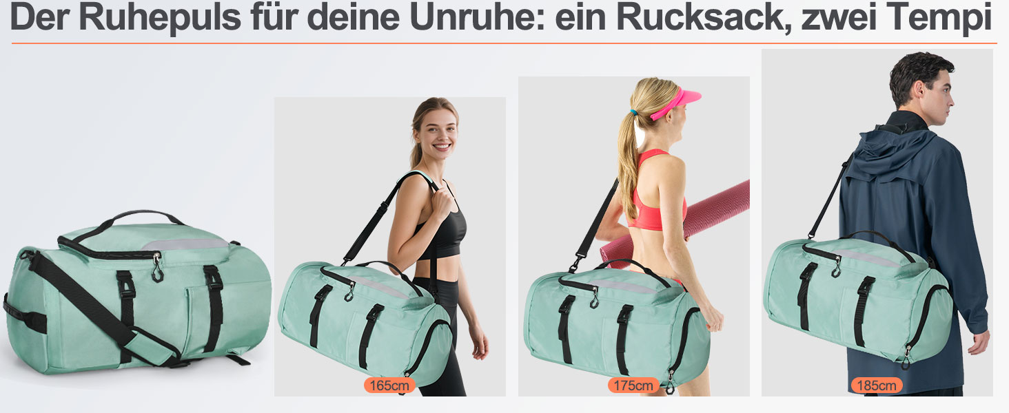 Спортивна сумка JiangLin 45L з відділенням для взуття та мокрих речей, велика дорожня сумка для жінок та чоловіків, рюкзак-трансформер для подорожей, спорту, фітнесу, плавання (зелена)