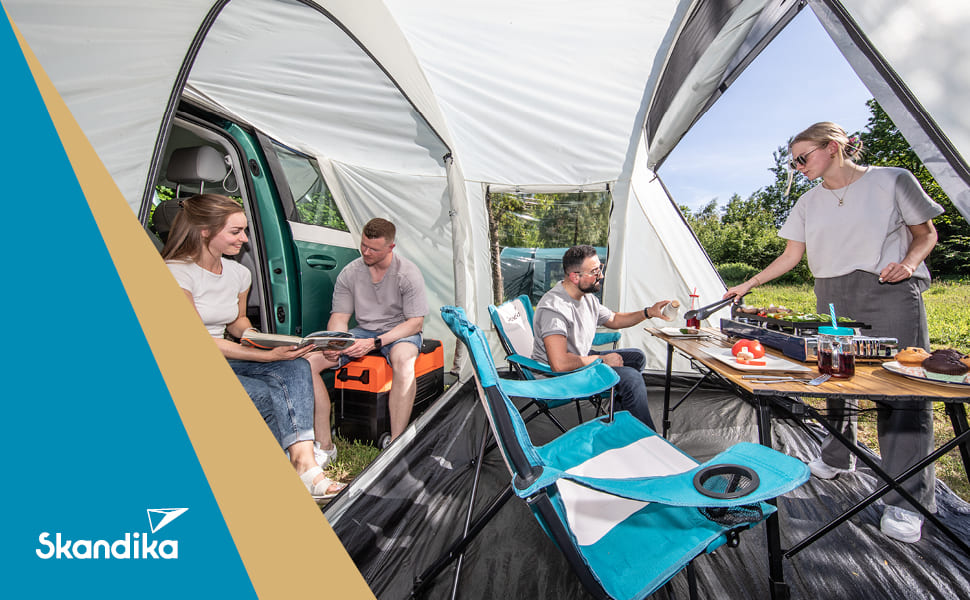 Намет Skandika Tunnelzelt Camper Tramp Protect для кемпінгу 2-4 особи, сірий | Водонепроникний намет з інтегрованою підлогою, москітною сіткою, для фургонів, мінівенів, подорожей