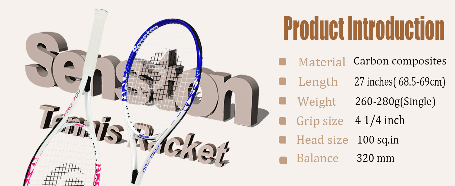 Професійна тенісна ракетка Senston S700 68,6 см з чохлом і віброгасником, чорна, 27 дюймів