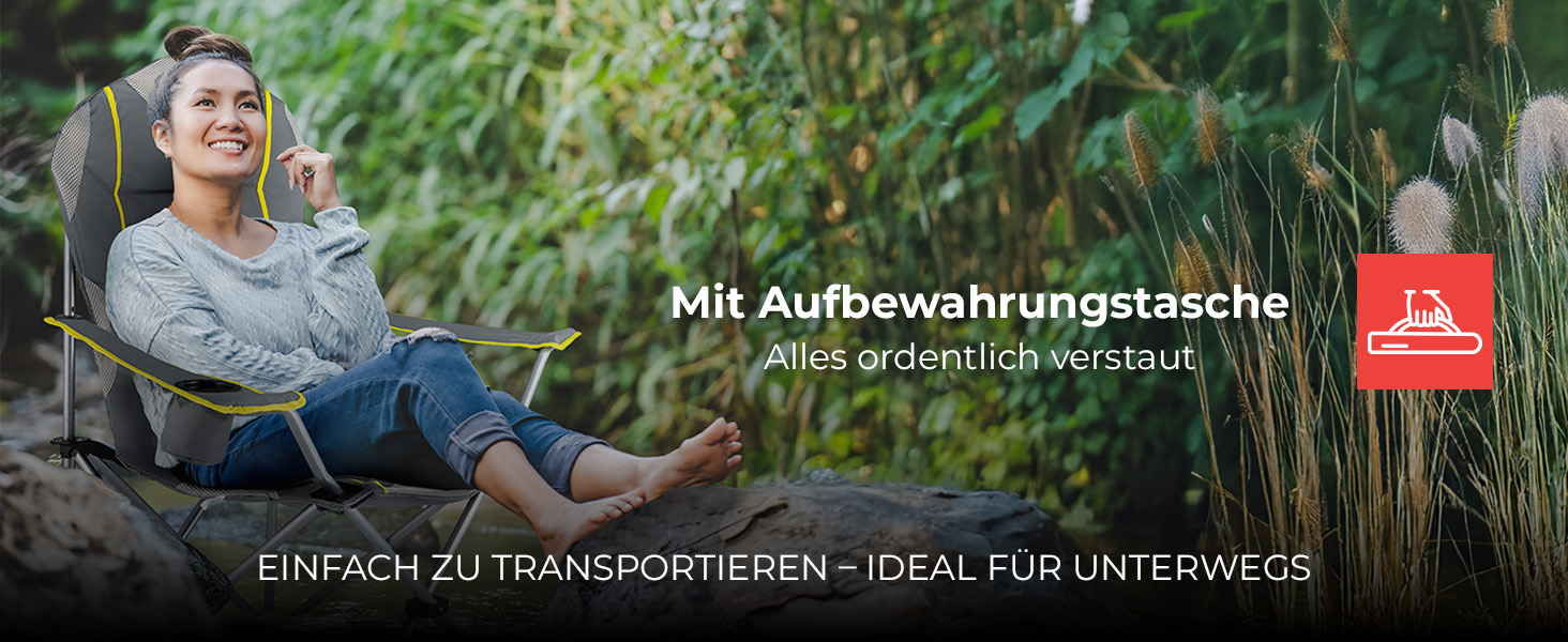 Зручний складаний стул для кемпінгу Outtec: 130 кг, висока спинка, підсклянник, сумка, зелений (сірий)