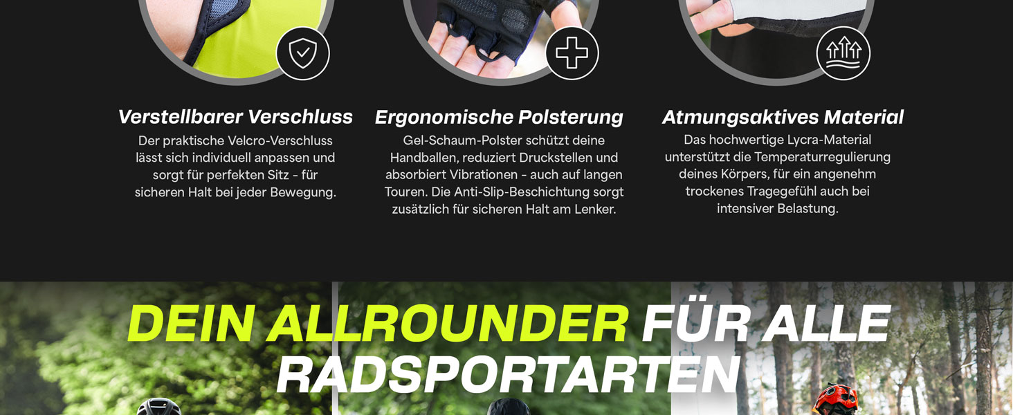 Велосипедні рукавички MACCIAVELLI® для чоловіків та жінок | З гелевими вставками, дихаючі, з підкладкою | Рукавички для MTB, шосе, трекінгу | Чорний, розмір L