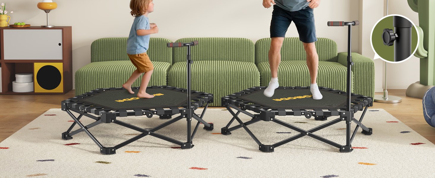 Трамплін для фітнесу MOMODA складний, діаметр 106 см, чорний. Зручний для занять вдома, підходить для дітей та дорослих.