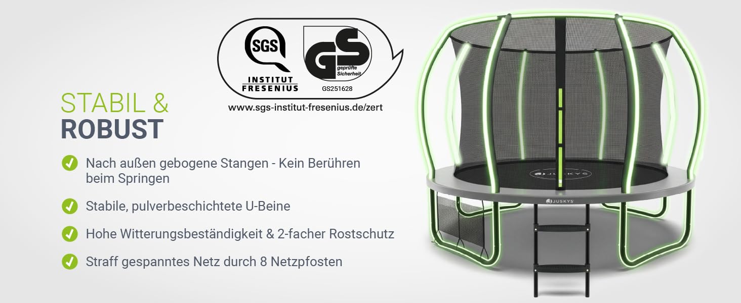 Трамплін Juskys SkyBounce Ø 228/305/366 см для саду з сіткою безпеки та драбиною