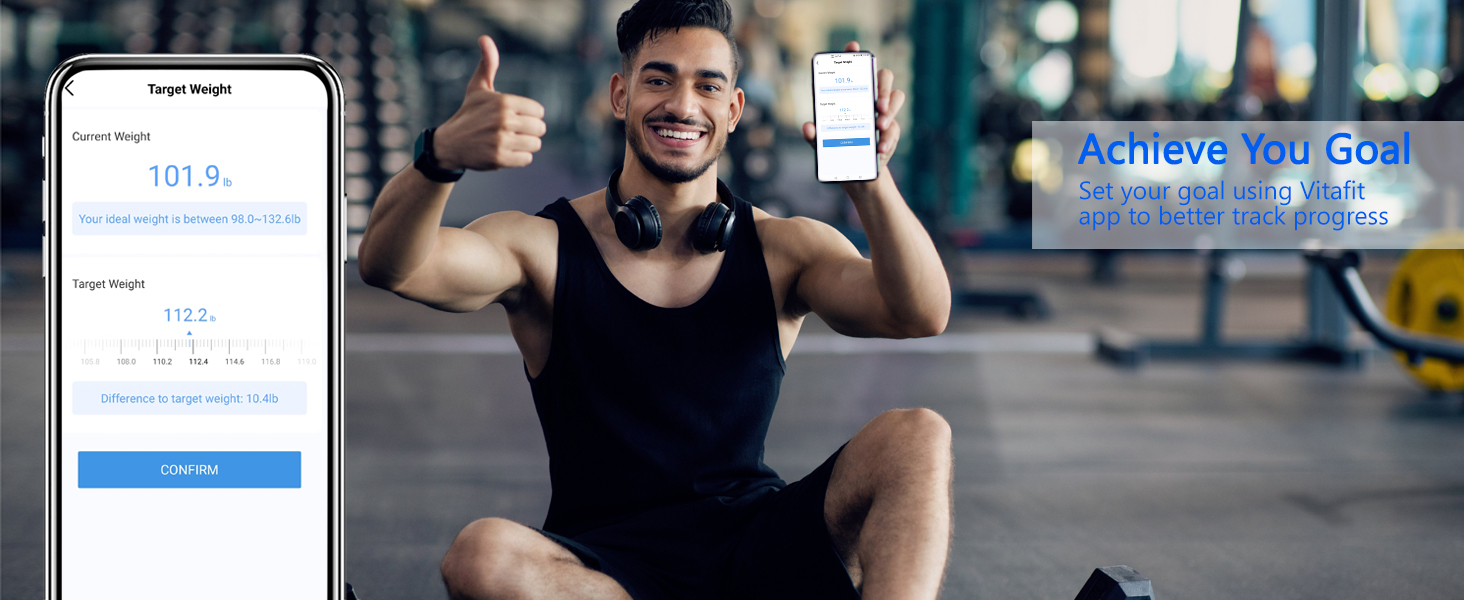 Ваги Vitafit Digital - персональні ваги з визначенням ваги та ІМТ, смарт-ваги з Bluetooth, антиковзаюча платформа, чорного кольору