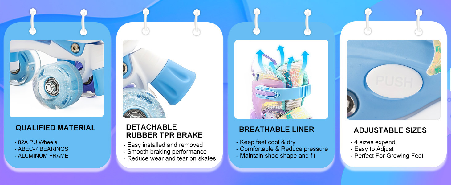 Роликові ковзани NEMONE для дівчаток, розміри 32-36 EU, блакитний/фіолетовий, регульовані, для дому та вулиці