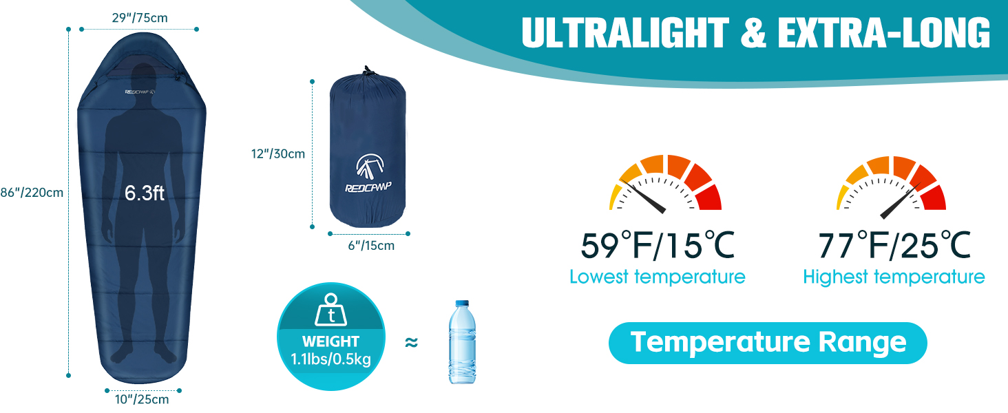 Спальний мішок Redcamp для дітей 175x65 см, мумієвидний, 3-сезонний, для кемпінгу та відпочинку на природі (рожевий/темно-синій)