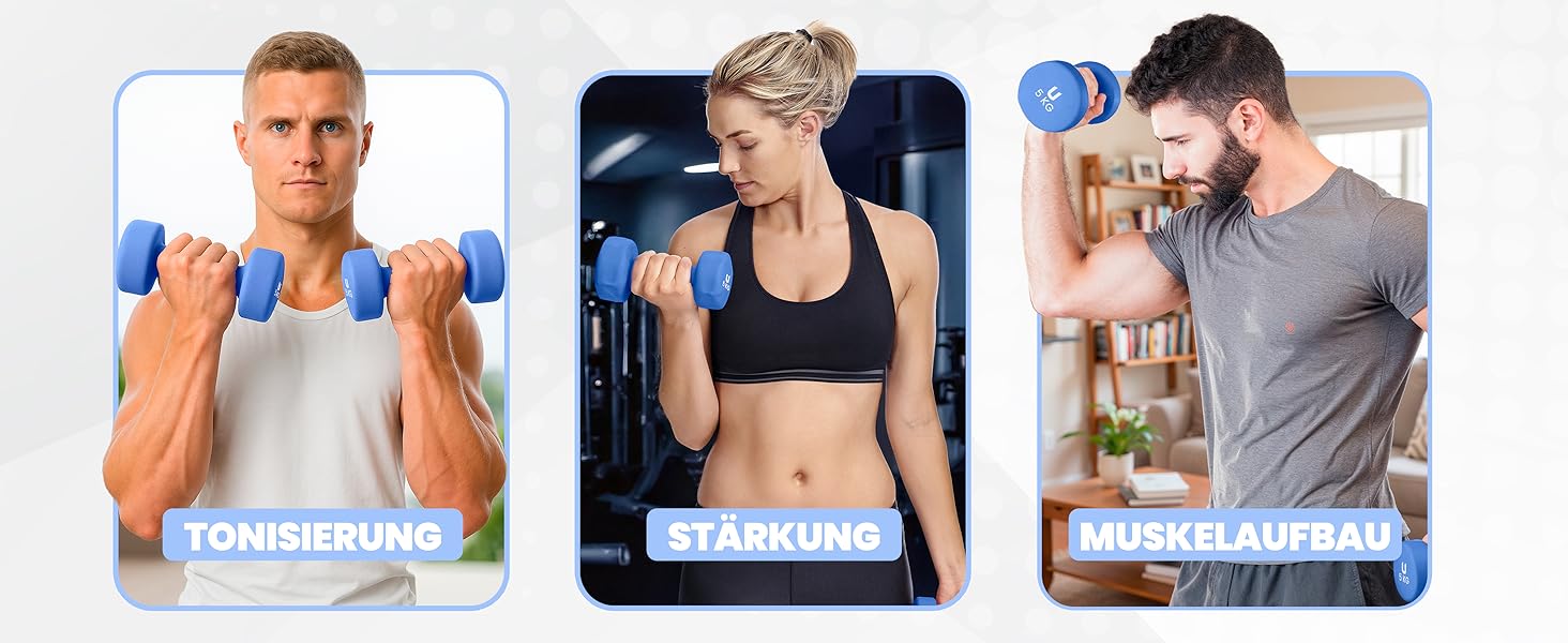 Гантелі неопренові Unycos 2 шт. 1-10 кг, короткі, антиковзаючі, для фітнесу, силових тренувань, пілатесу, дому (#07 Синій, 2 x 5 кг, круглі)