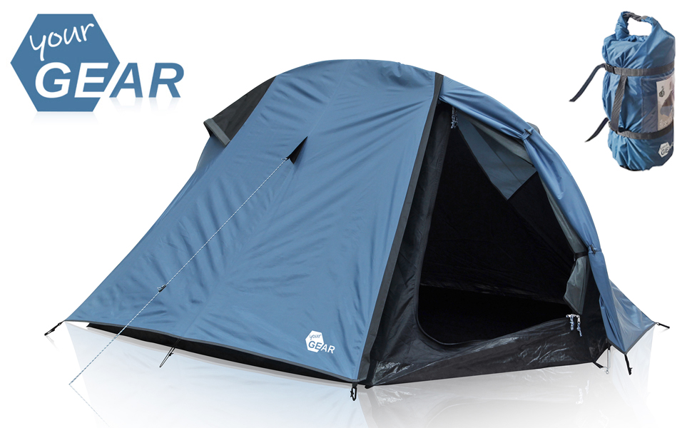Намет туристичний yourGEAR Zelt ORA для 2 осіб, односкладовий, UV 50+, захист від комах, водонепроникний (5000 мм), блакитний/сірий