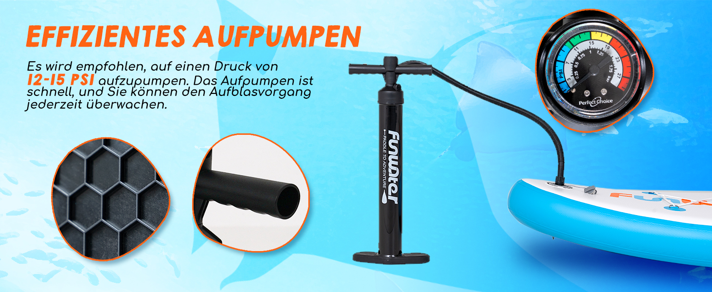 Надувне SUP-борд FunWater: комплект з аксесуарами (весло, насос, рюкзак, лінія, водонепроникний мішок)