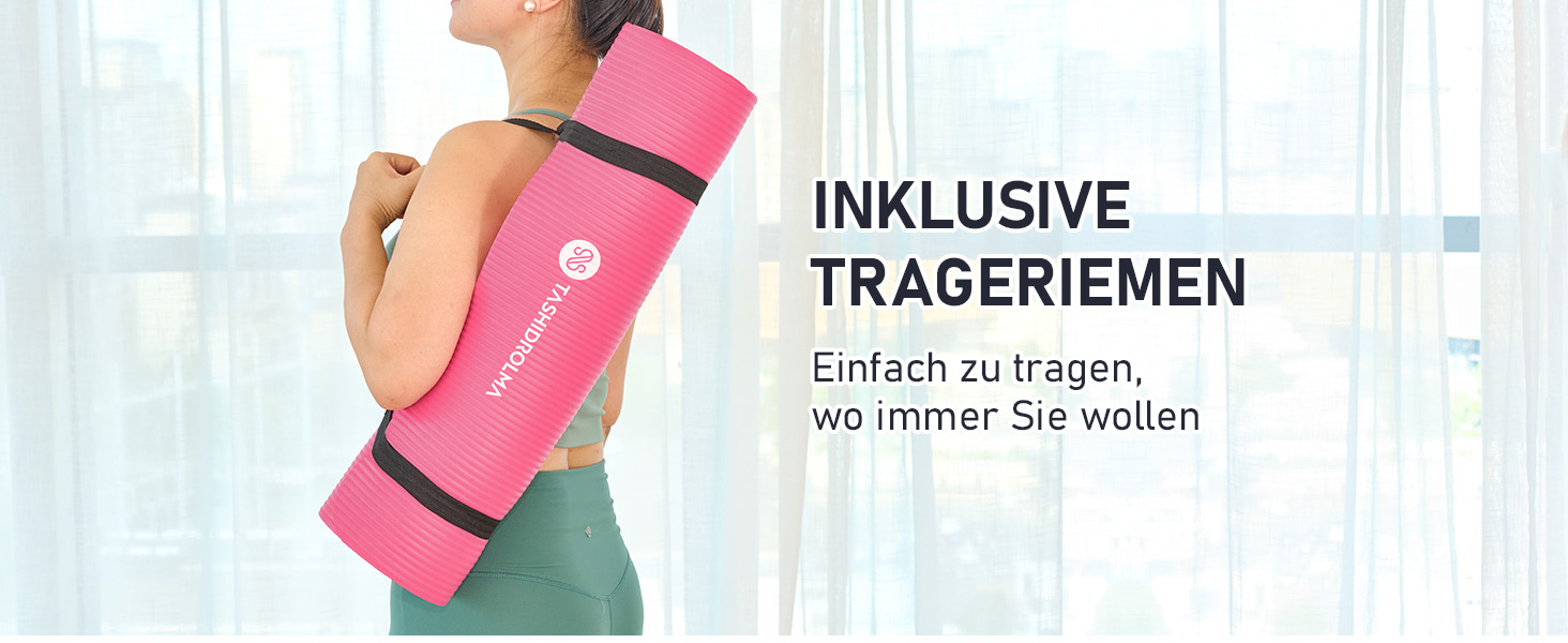 Килимок для йоги TASHIDROLMA Thicker, NBR Yoga Mat Non-Slip з ременем для перенесення, для гімнастичного килимка, фітнес-мату, спортивного килимка, тренувального килимка, товщина 1см (183x61см) (рожевий)