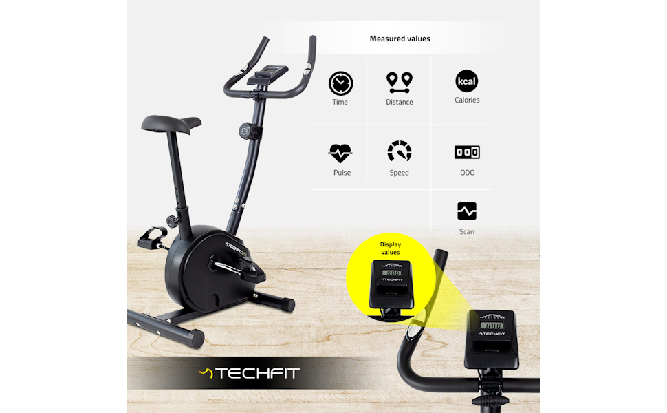 Магнітний ергометр для фітнес-велосипеда TechFit B250 - кардіо велосипед з регульованим сідлом, датчиками серцевого ритму і РК-монітором. Стійкий велотренажер для ідеальної фігури.