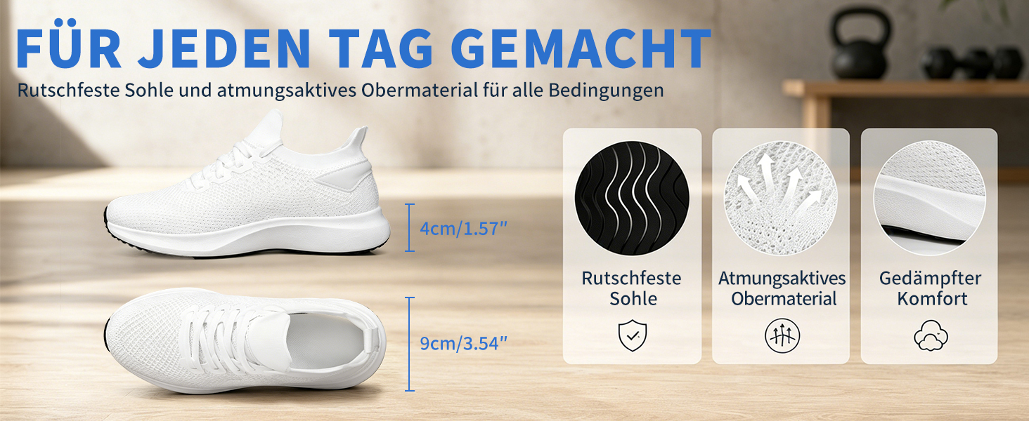 Чоловічі спортивні кросівки Giniros Slip-on: легке дихаюче взуття для бігу, тенісу та повсякденного носіння, білі, розмір 44 EU