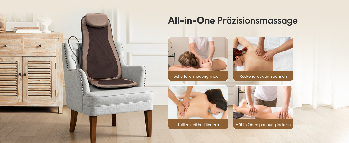 Масажний накид на сидіння з підігрівом та 3D масажем, Shiatsu масажер для спини, Romm V-WMB01