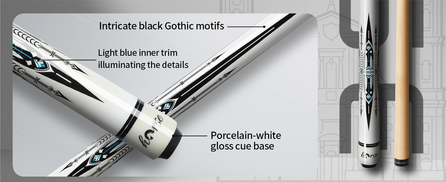 Більярдний кий Horse Billiard з наконечниками 13 мм, 147 см, включає рукавички та крейду, для дорослих, дизайн Gotik, Ahorn/Eschenholz