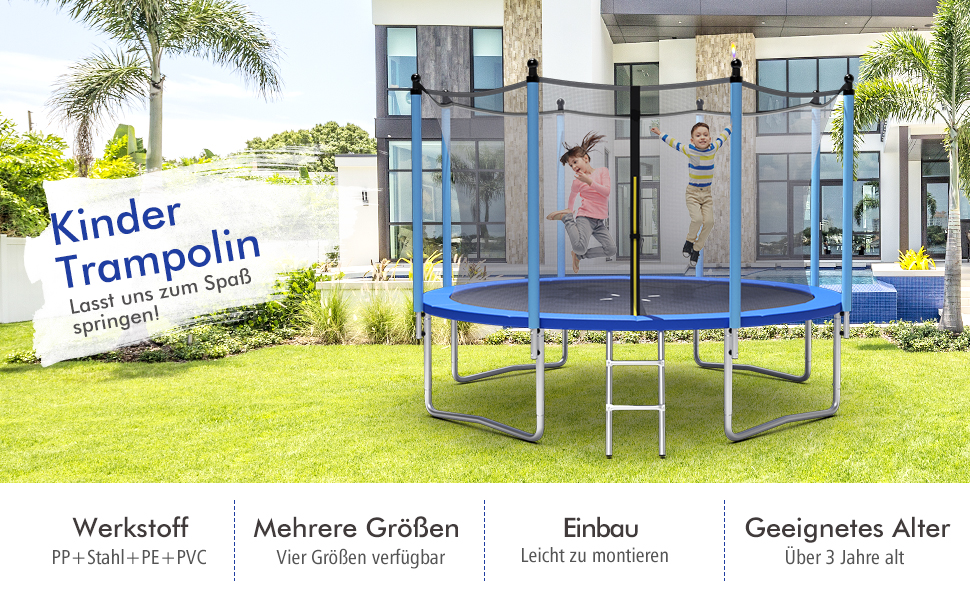 Батут COSTWAY для саду: Ø 244/305/366/427 см, з драбиною та захисним сітком, комплект для дітей