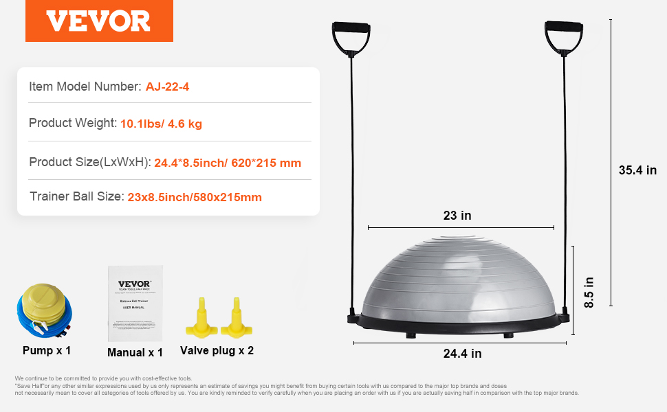 Тренажер з м'ячем VEVOR, балансувальний м'яч 584 мм з аксесуарами, сірий