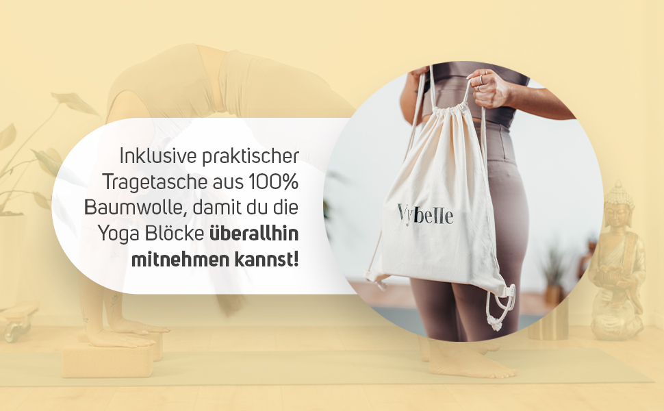 Набір блоків для йоги Vybelle з 2 пробок 100 кліматично нейтральний ВКЛЮЧАЮЧИ сумку для перенесення та електронну книгу - ергономічний та високоякісний блок для йоги з натуральної пробки - Блоки для йоги Блоки для йоги для пілатесу