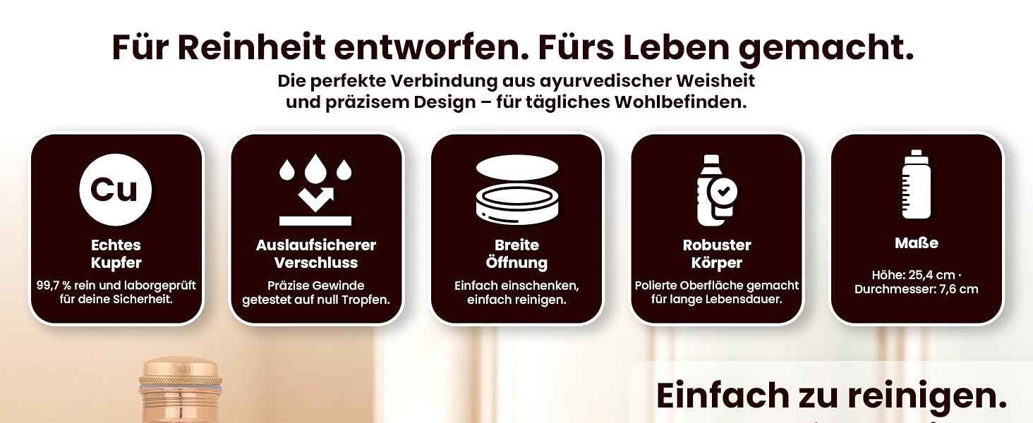 Куперна пляшка для води, 1000 мл, з кришкою та сумкою, витікає захищена, для йоги та офісу (1 шт., натуральний мідь)