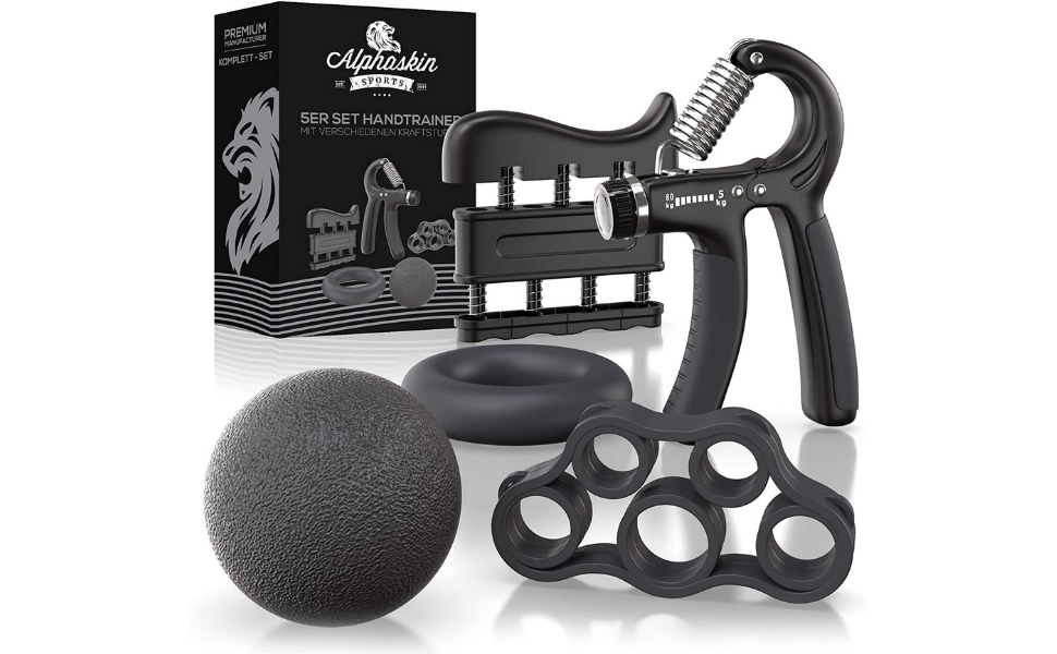 ALPHASKIN Premium Handtrainer: Тренажер для рук та пальців | Набір 2 та 5 шт. | Підвищена сила хвата | Тренування зап'ястя та пальців