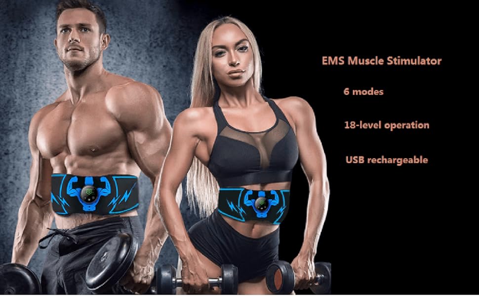 EMS тренажер для пресу Jenylu, електричний стимулятор м'язів, USB зарядка, 6 режимів, 18 інтенсивностей, для чоловіків та жінок