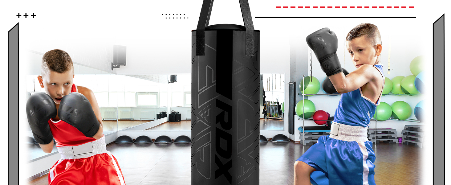 Боксерський мішок RDX 12 кг з рукавичками та мотузкою, 60 см, для дітей, чорний. Ідеально для боксу, кікбоксингу, MMA, муай-тай, карате. Боксерський мішок з натуральної шкіри Maya Hide.