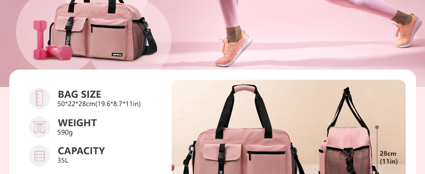 Спортивна сумка для жінок та чоловіків з відділенням для взуття та вологих речей, водонепроникна сумка-вікенд для тренувань, залу, плавання та сауни (рожева)