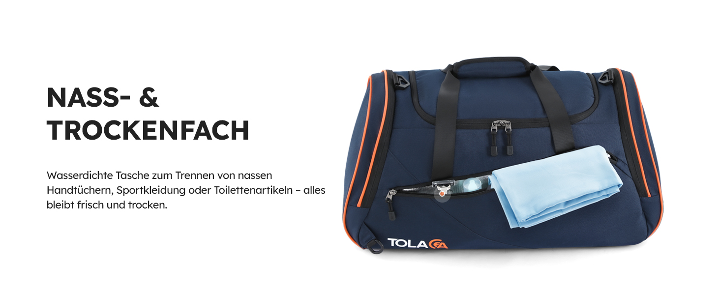 Спортивна сумка Tolaccea 47L з відділенням для взуття та мокрого одягу - рюкзак-дуffel для фітнесу, тренувань, басейну, подорожей (Темно-синій)