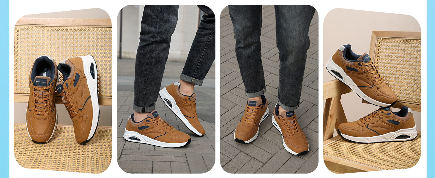 AX BOXING: Чоловічі кросівки/кеди. Легкі повсякденні, модні спортивні черевики з натуральної шкіри. Розміри 41-46 EU, колір коричневий. Розмір 45 EU