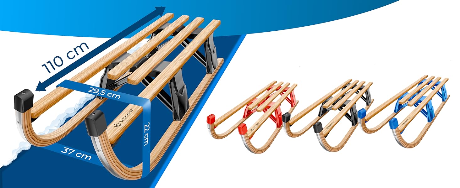 Дерев'яний санчата KESSER® Premium з буку, складні, з тяговим тросом та металевими чіпами, без спинки, червоні