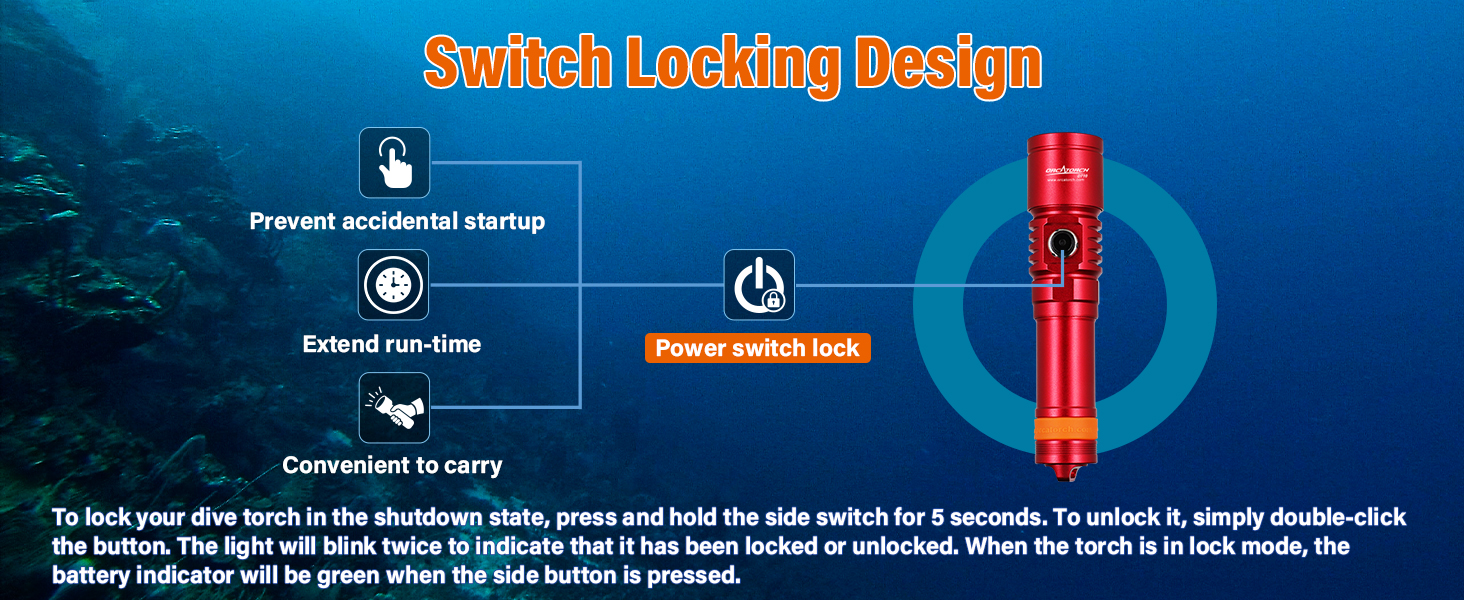 Ліхтар під водою ORCATORCH DC710 LED 3000 Lumen, USB-C, IP68, 150м, з вузьким променем (червоний)