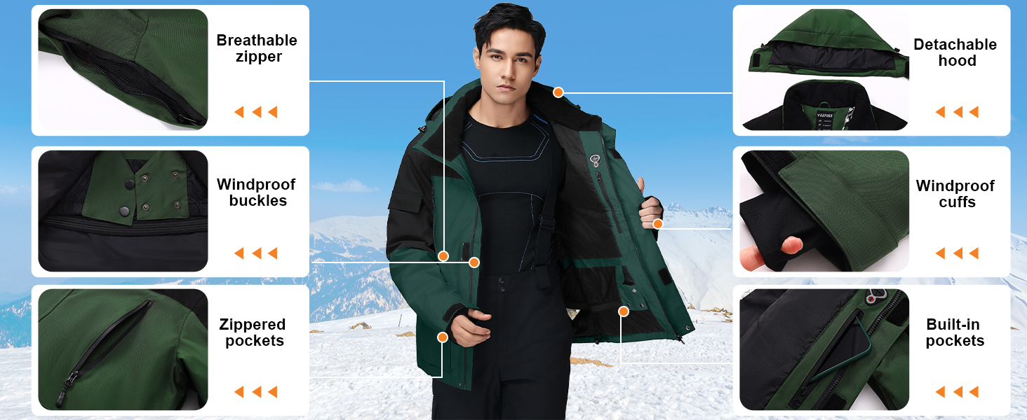 Комплект гірськолижний чоловічий HOTIAN: куртка та штани. Теплий, водонепроникний, вітронепроникний костюм для сноуборду та гірськолижного спорту. Розмір M. HB+BK