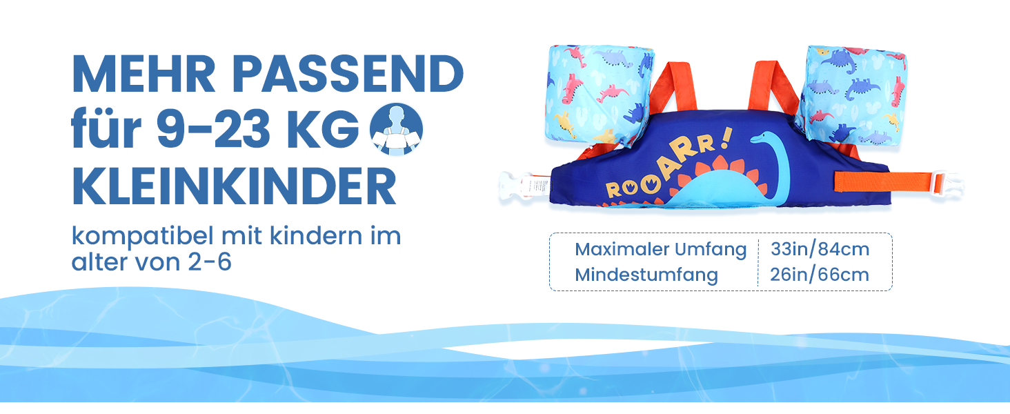Спасальні жилети для плавання Gogokids для дітей 2-6 років (15-30 кг) з рукавами, фіксація на липучках, Lila Meerjungfrau