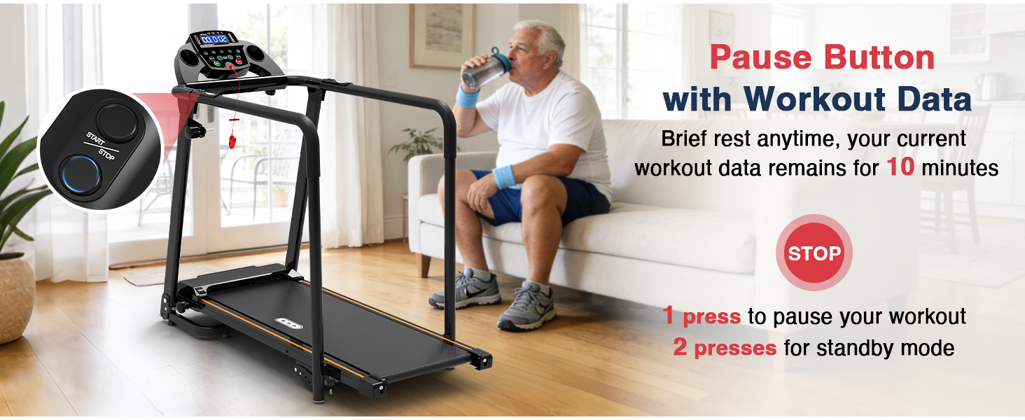 Біговий доріжка Redliro з довгими поручнями для людей похилого віку, до 136 кг, складана, з колесами, тримач для напоїв та телефону, для відновлення вдома або в квартирі