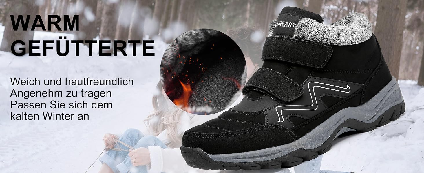 Зимові черевики VisionReast для чоловіків та жінок. Теплі, з підкладкою, снігоступи, трекінгові черевики, валенки, зимові чоботи. Неслизькі, Outdoor, з клямкою, 42 EU, сірі.