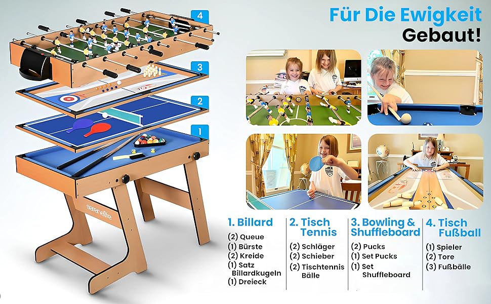 SereneLife 5-в-1 Мультифункціональний стіл: більярд, пінг-понг, кікер, аерохокей, шафлборд – для дітей та дорослих (складний)