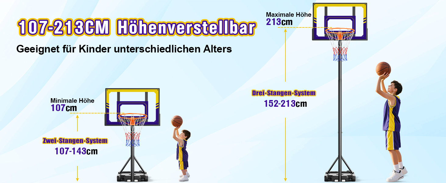 Баскетбольний кошик Outdoor для дітей, 107-213 см, з регулюванням висоти та захисною PC-стінкою