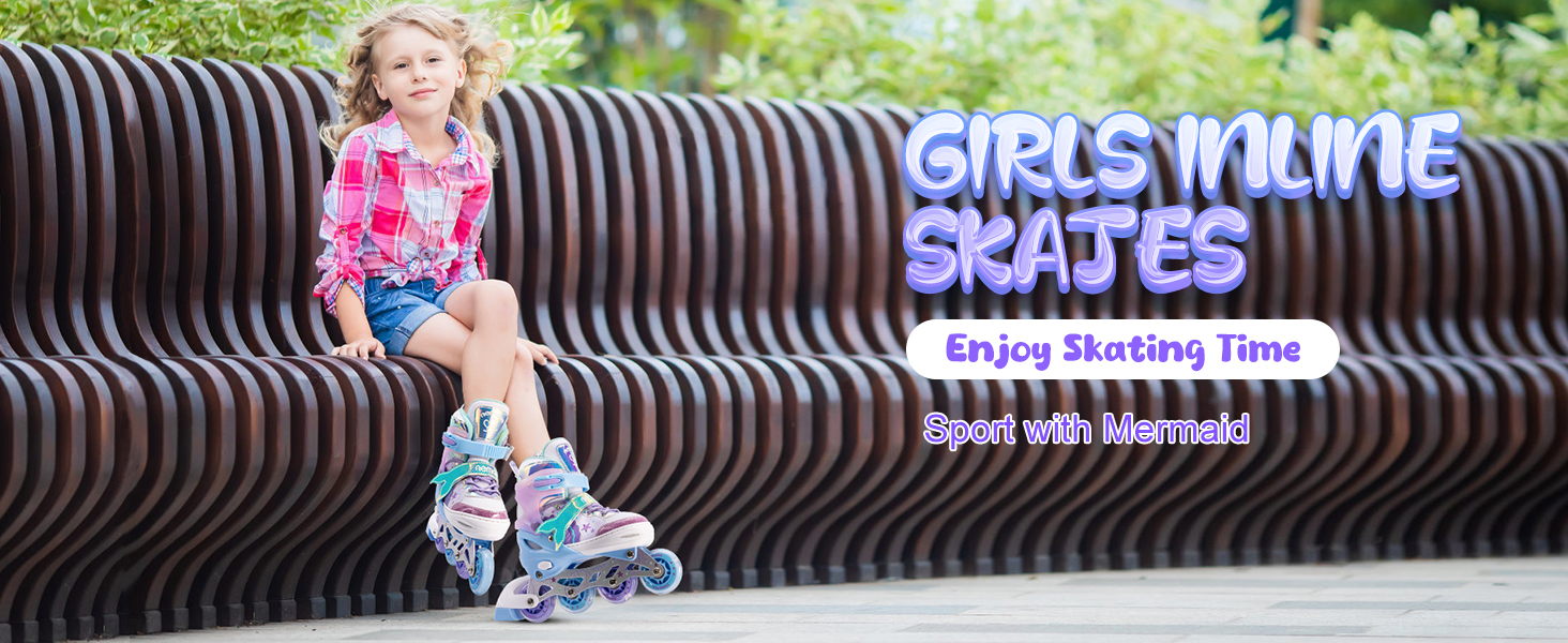 Інлайнери NEMONE для дівчаток, 4 розміри, регульовані, блакитний/фіолетовий, для дому та вулиці, розмір 37-39 EU, модель 'Морська русалка'