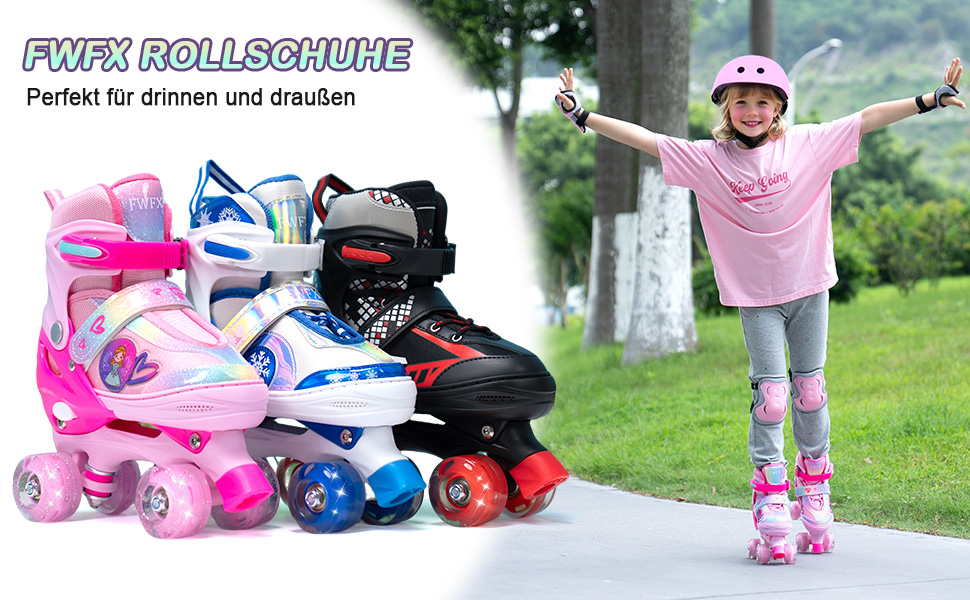 Дитячі ролики FWFX з регулюванням та підсвіткою, підходять для залу та вулиці, розмір S (EU 28-31 / MM 160-200), рожеві