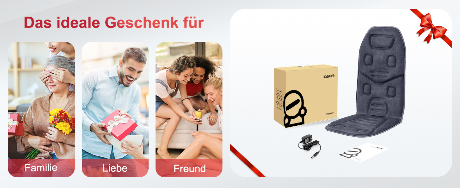 Масажне сидіння Comfier з підігрівом та вібрацією для спини та шиї, подушка для розслаблення, масажер для дому та офісу, подарунок для жінок (Блакитний)