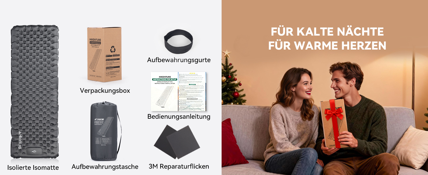 Килимок для кемпінгу HIKENTURE R-Wert 7.3 з ножною помпою, 10 см товщини, 210x64 см, 4 пори року, для туризму та наметів